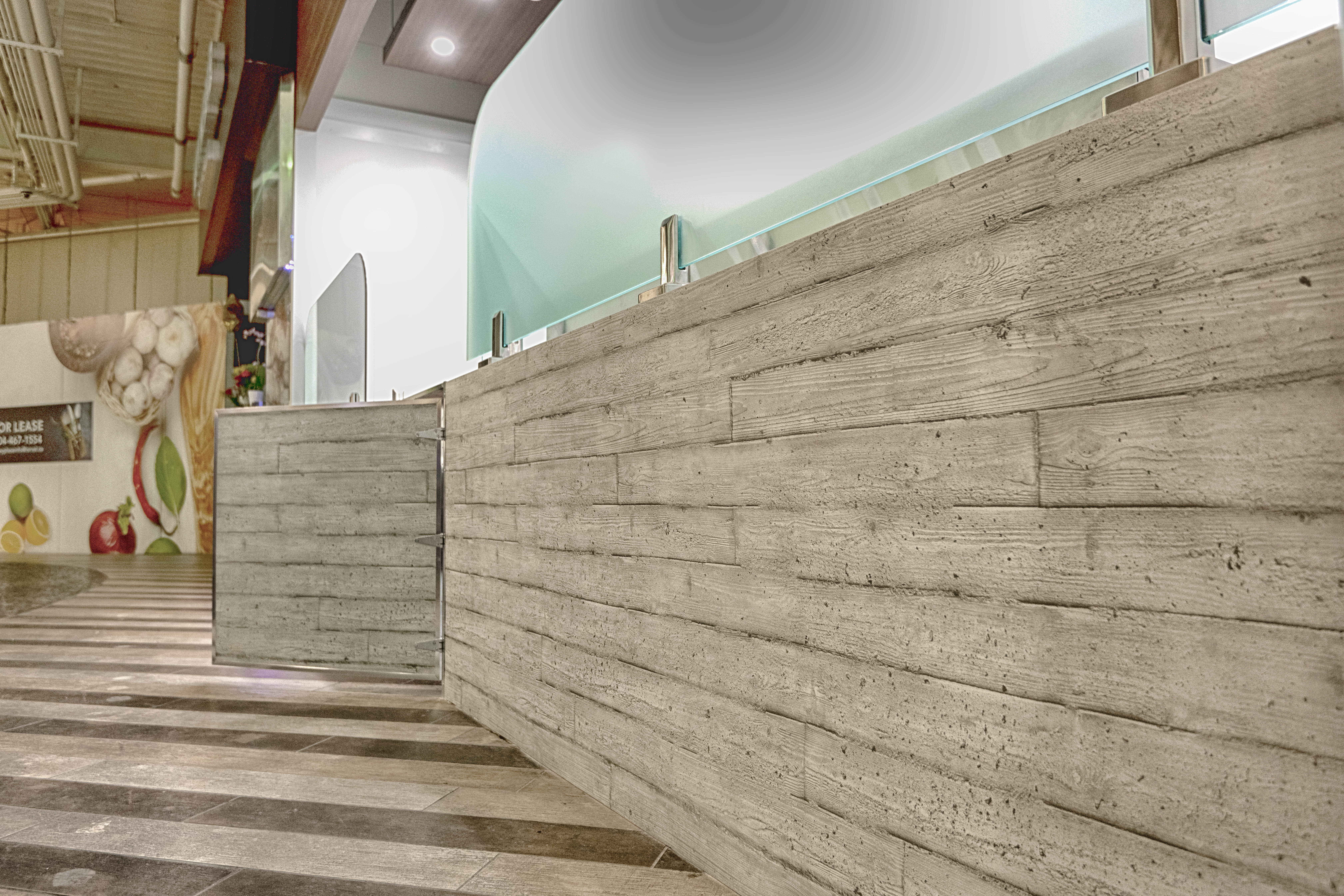 metal panels installation and design of pizza place at the food court in Maple Ridge